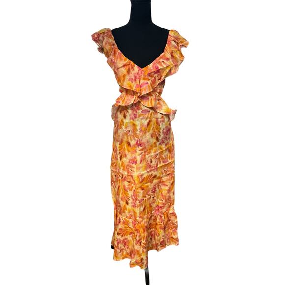 NWT! Zara Linen Floral Ruffled Midi V-Neck Dress - Blogger Favorite - Size XL - Picture 13 of 16